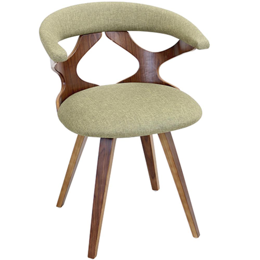 Gardenia Mid-Century Modern Dining/Accent Chair with Swivel in Walnut Wood and Green Fabric. Picture 2