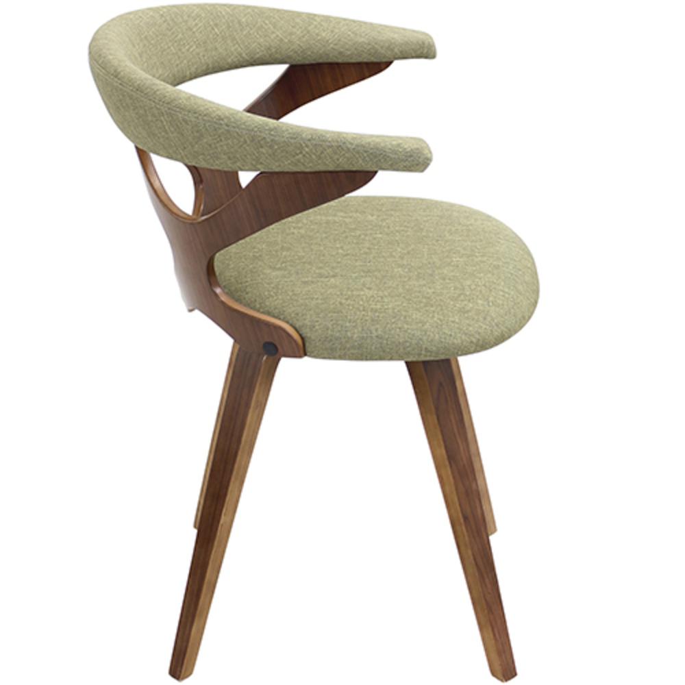 Gardenia Mid-Century Modern Dining/Accent Chair with Swivel in Walnut Wood and Green Fabric. Picture 3