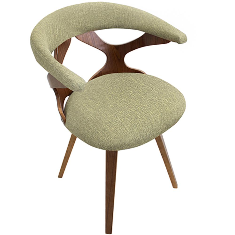 Gardenia Mid-Century Modern Dining/Accent Chair with Swivel in Walnut Wood and Green Fabric. Picture 7
