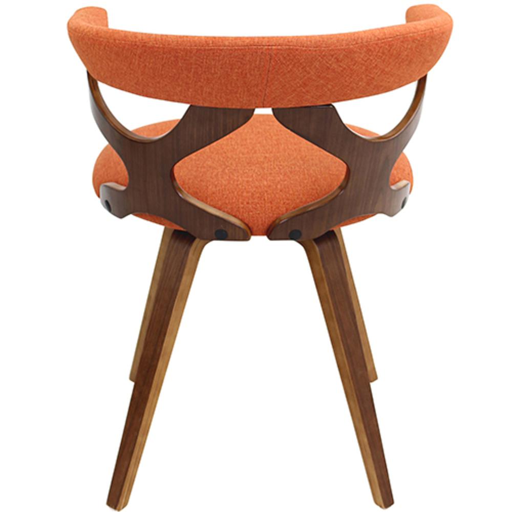 Gardenia Mid-century Modern Dining/Accent Chair with Swivel in Walnut Wood and Orange Fabric. Picture 5