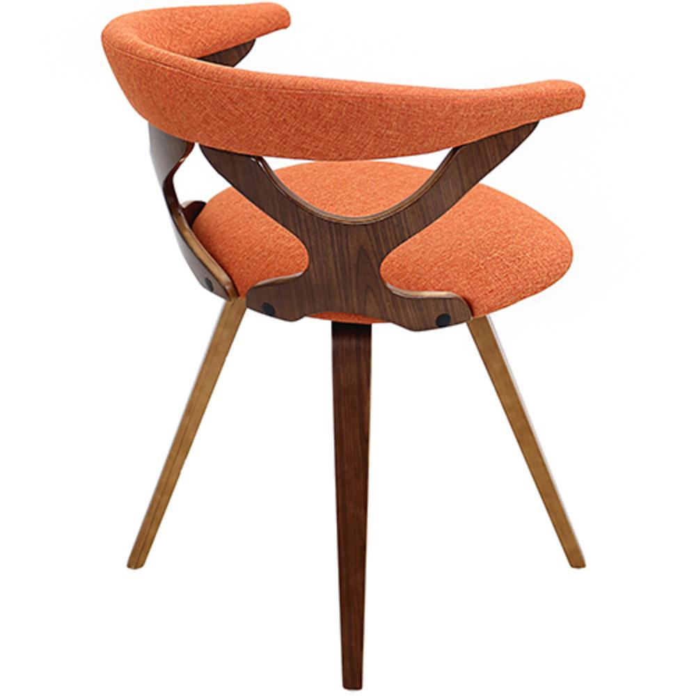Gardenia Mid-century Modern Dining/Accent Chair with Swivel in Walnut Wood and Orange Fabric. Picture 4