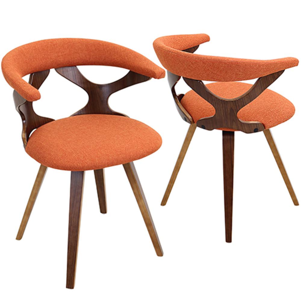 Gardenia Mid-century Modern Dining/Accent Chair with Swivel in Walnut Wood and Orange Fabric. Picture 1