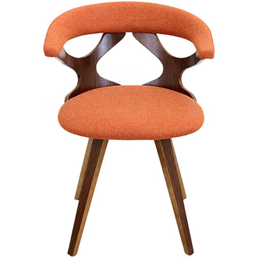 Gardenia Mid-century Modern Dining/Accent Chair with Swivel in Walnut Wood and Orange Fabric. Picture 6
