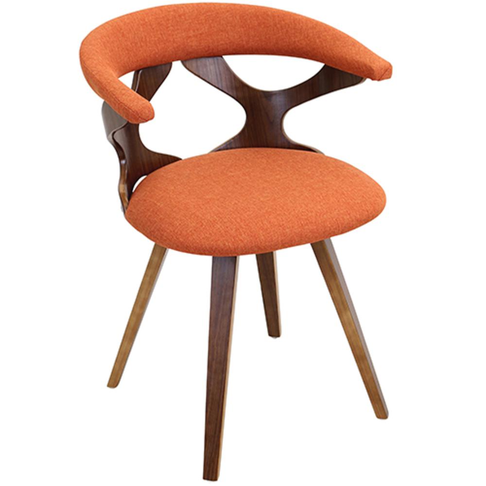 Gardenia Mid-century Modern Dining/Accent Chair with Swivel in Walnut Wood and Orange Fabric. Picture 2