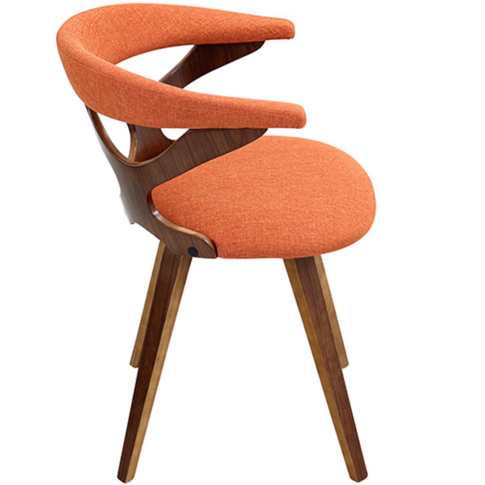 Gardenia Mid-century Modern Dining/Accent Chair with Swivel in Walnut Wood and Orange Fabric. Picture 3