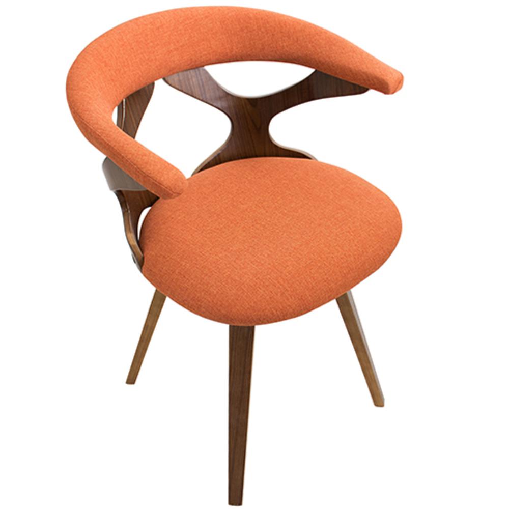 Gardenia Mid-century Modern Dining/Accent Chair with Swivel in Walnut Wood and Orange Fabric. Picture 7