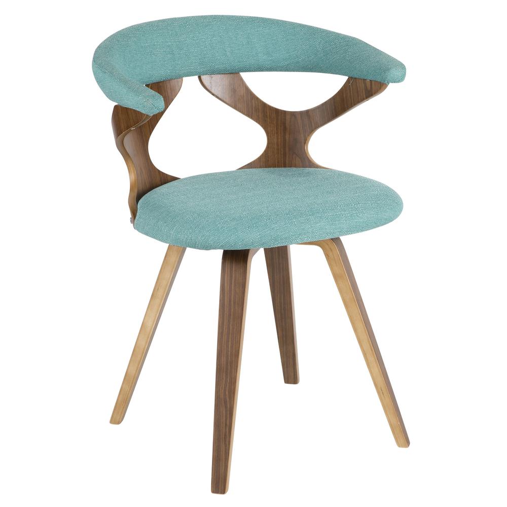 Gardenia Mid-Century Modern Dining/Accent Chair with Swivel in Walnut Wood and Teal Fabric. Picture 1