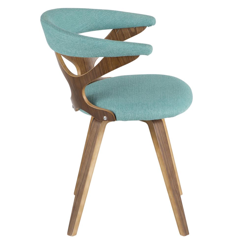 Gardenia Mid-Century Modern Dining/Accent Chair with Swivel in Walnut Wood and Teal Fabric. Picture 2