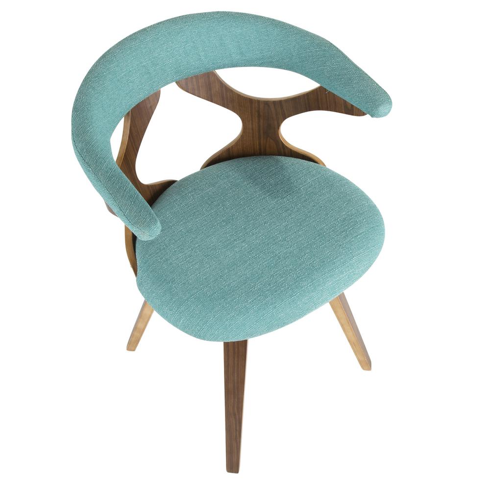 Gardenia Mid-Century Modern Dining/Accent Chair with Swivel in Walnut Wood and Teal Fabric. Picture 6