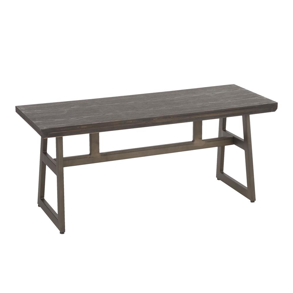 Geo Industrial Bench in Antique Metal and Espresso Wood-Pressed Grain Bamboo. Picture 1