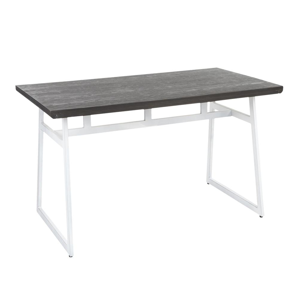 Geo Industrial Dining Table in Vintage White Metal and Espresso Wood-Pressed Grain Bamboo. Picture 1