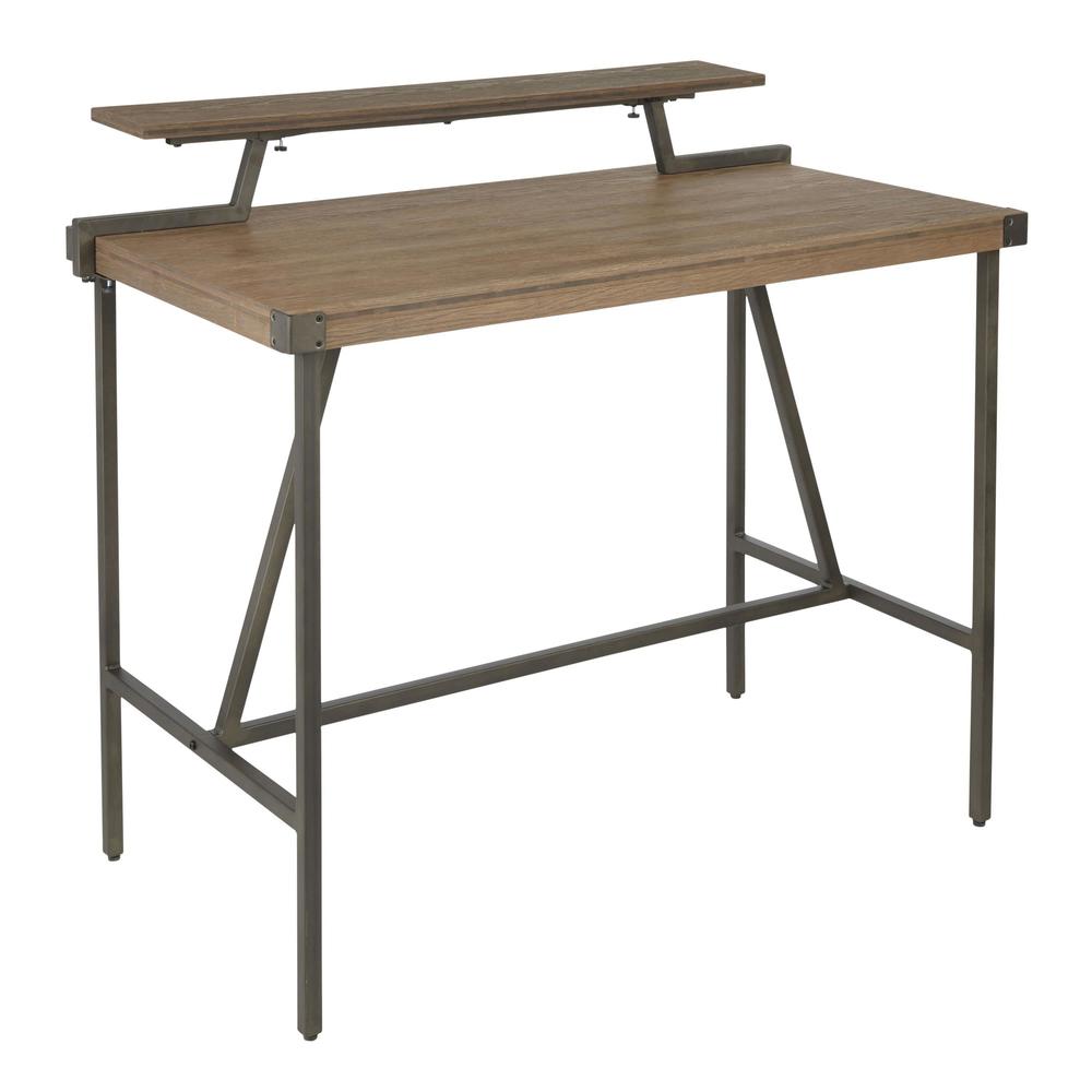 Gia Industrial Counter Table in Antique Metal and Brown Wood-Pressed Grain Bamboo. Picture 1