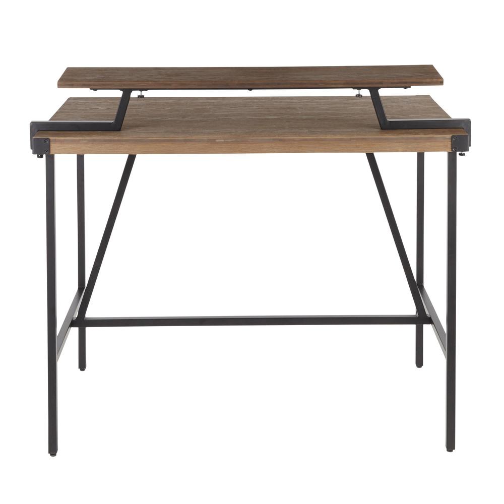 Gia Industrial Counter Table in Black Metal and Brown Wood-Pressed Grain Bamboo. Picture 4