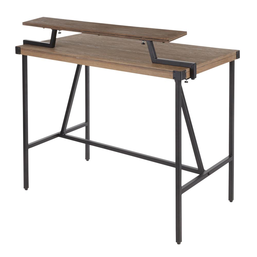 Gia Industrial Counter Table in Black Metal and Brown Wood-Pressed Grain Bamboo. Picture 3