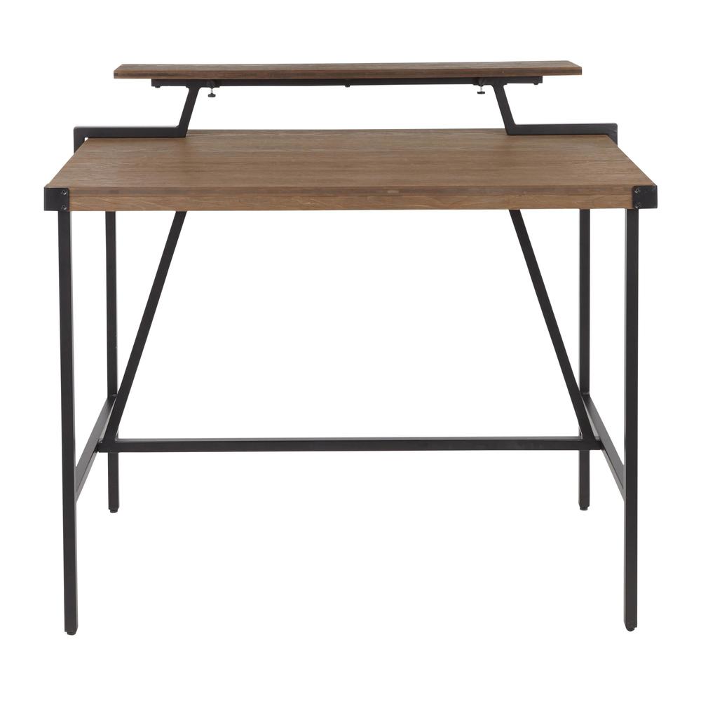 Gia Industrial Counter Table in Black Metal and Brown Wood-Pressed Grain Bamboo. Picture 5