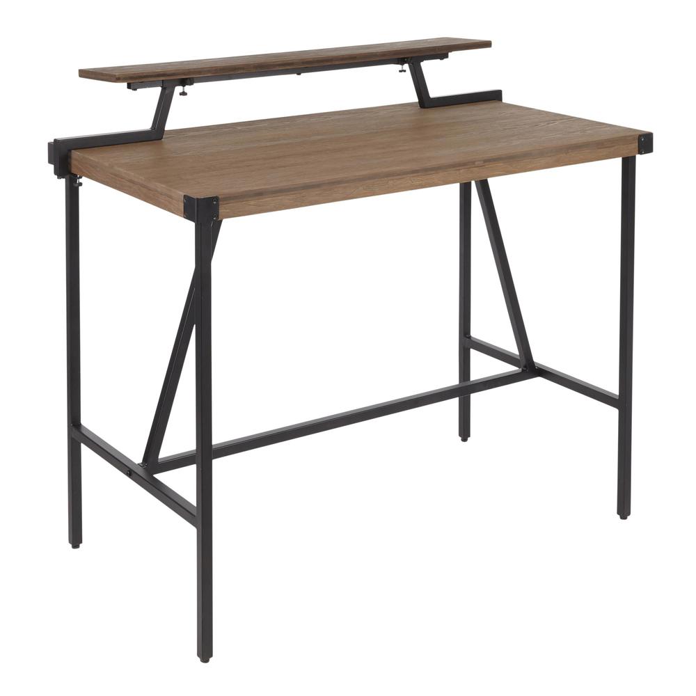 Gia Industrial Counter Table in Black Metal and Brown Wood-Pressed Grain Bamboo. Picture 1