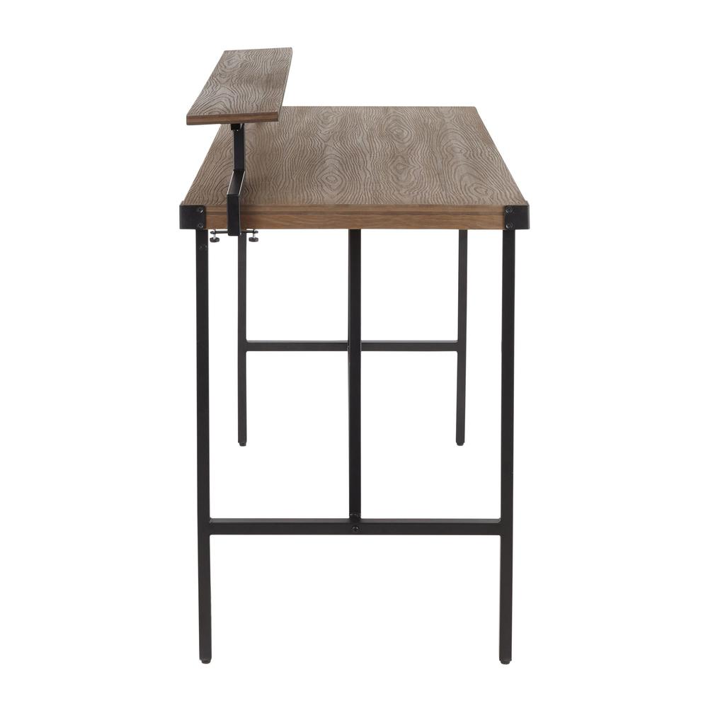 Gia Industrial Counter Table in Black Metal and Brown Wood-Pressed Grain Bamboo. Picture 2