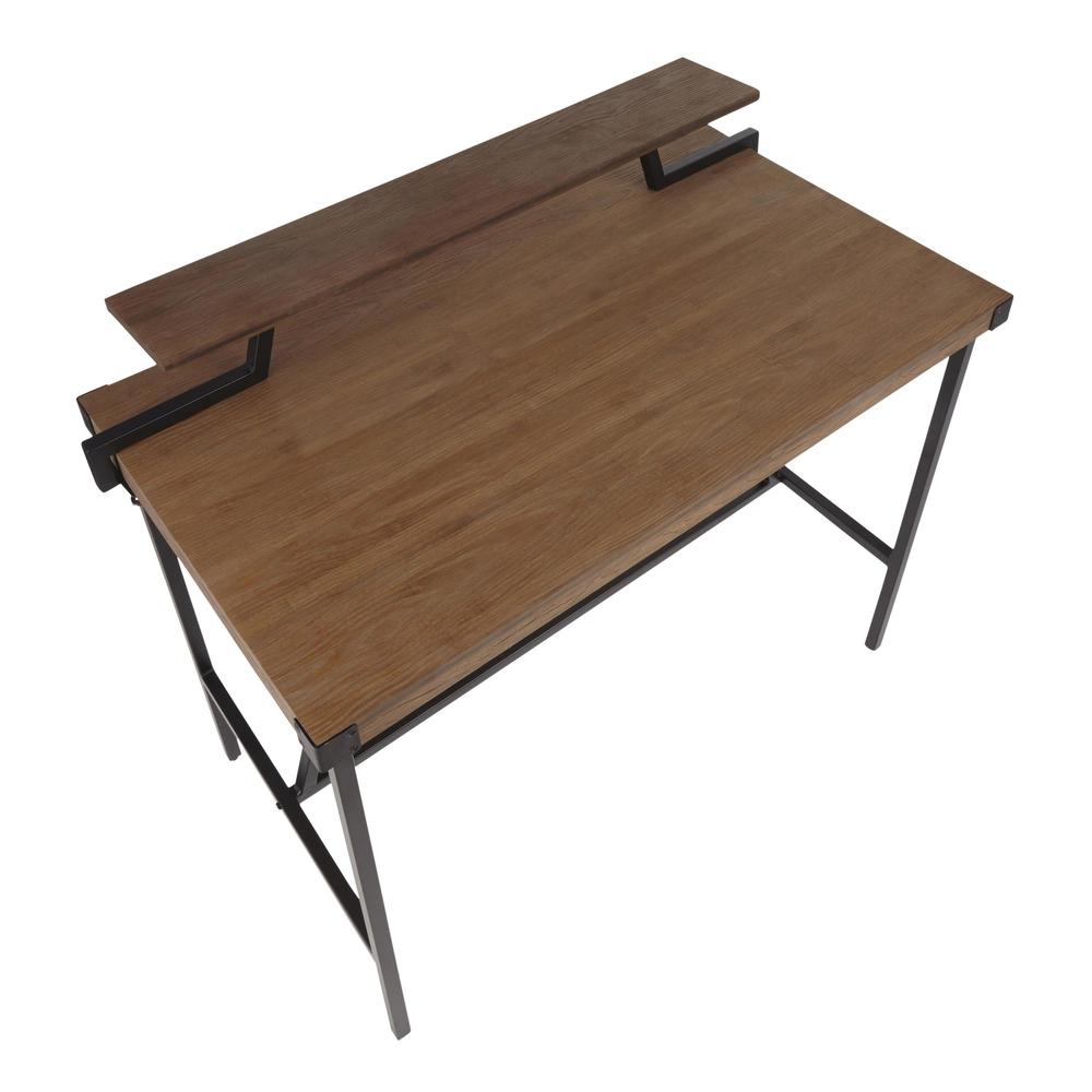 Gia Industrial Counter Table in Black Metal and Brown Wood-Pressed Grain Bamboo. Picture 6