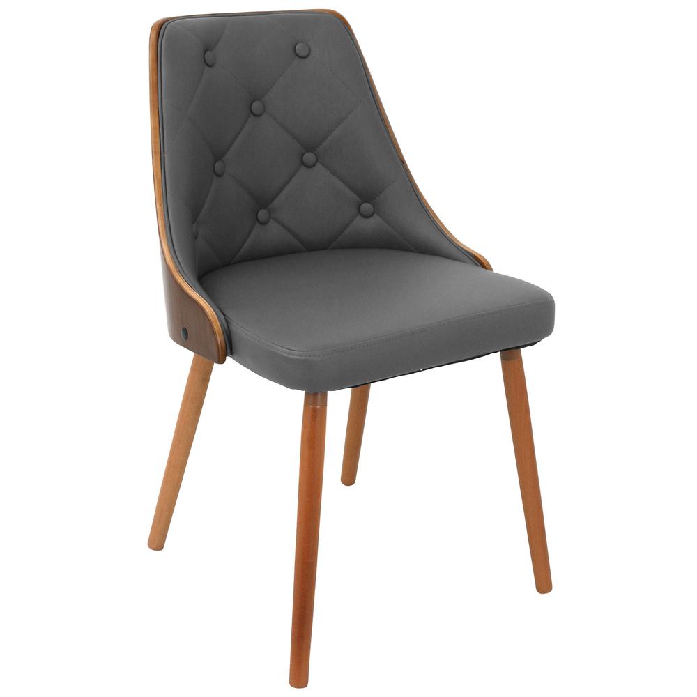Gianna Mid-Century Modern Dining/Accent Chair in Walnut with Grey Faux Leather. Picture 2