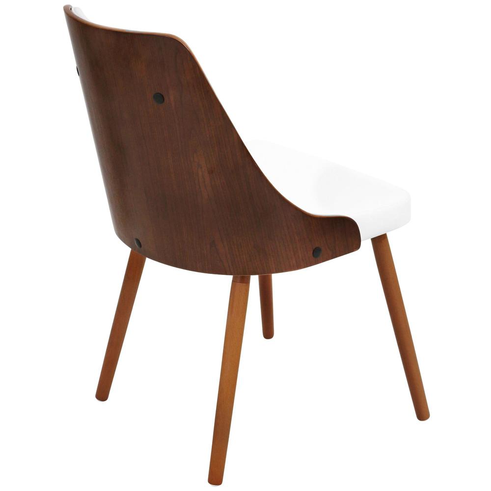 Gianna Mid-Century Modern Dining/Accent Chair in Walnut with White Faux Leather. Picture 4