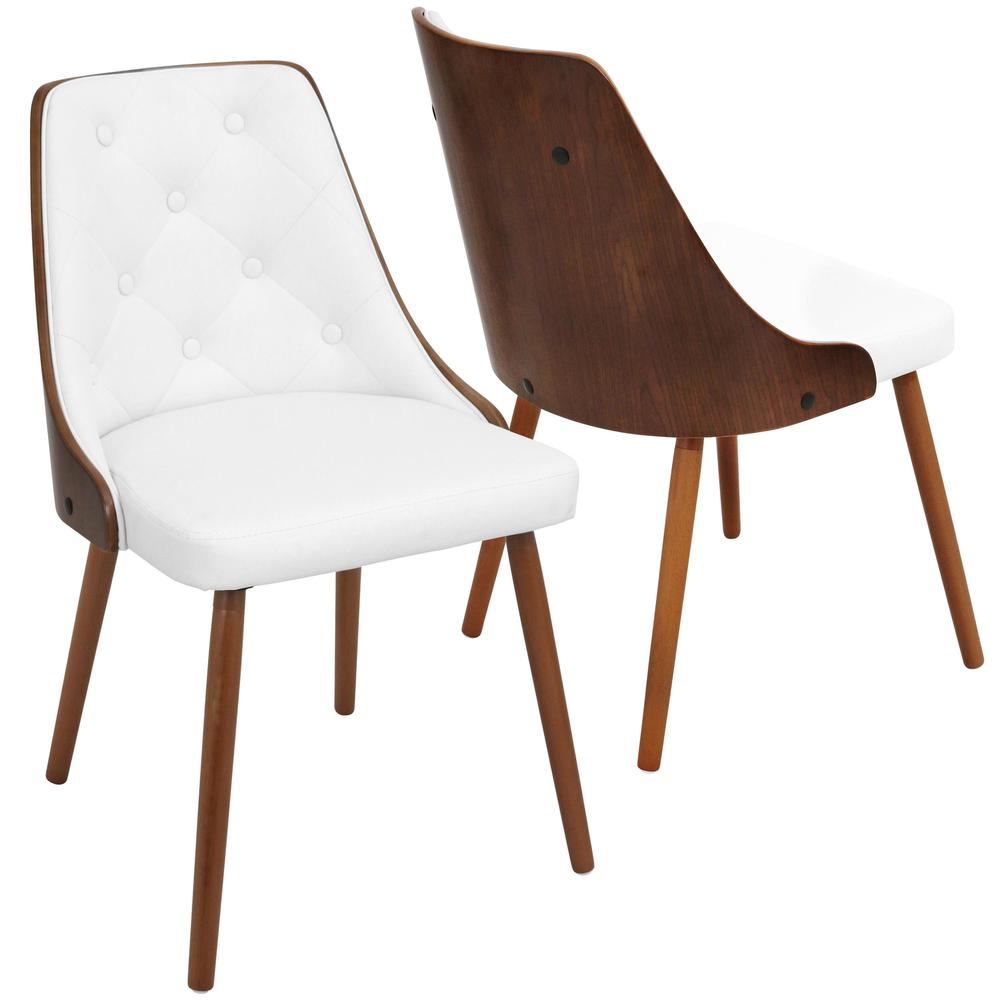 Gianna Mid-Century Modern Dining/Accent Chair in Walnut with White Faux Leather. Picture 1