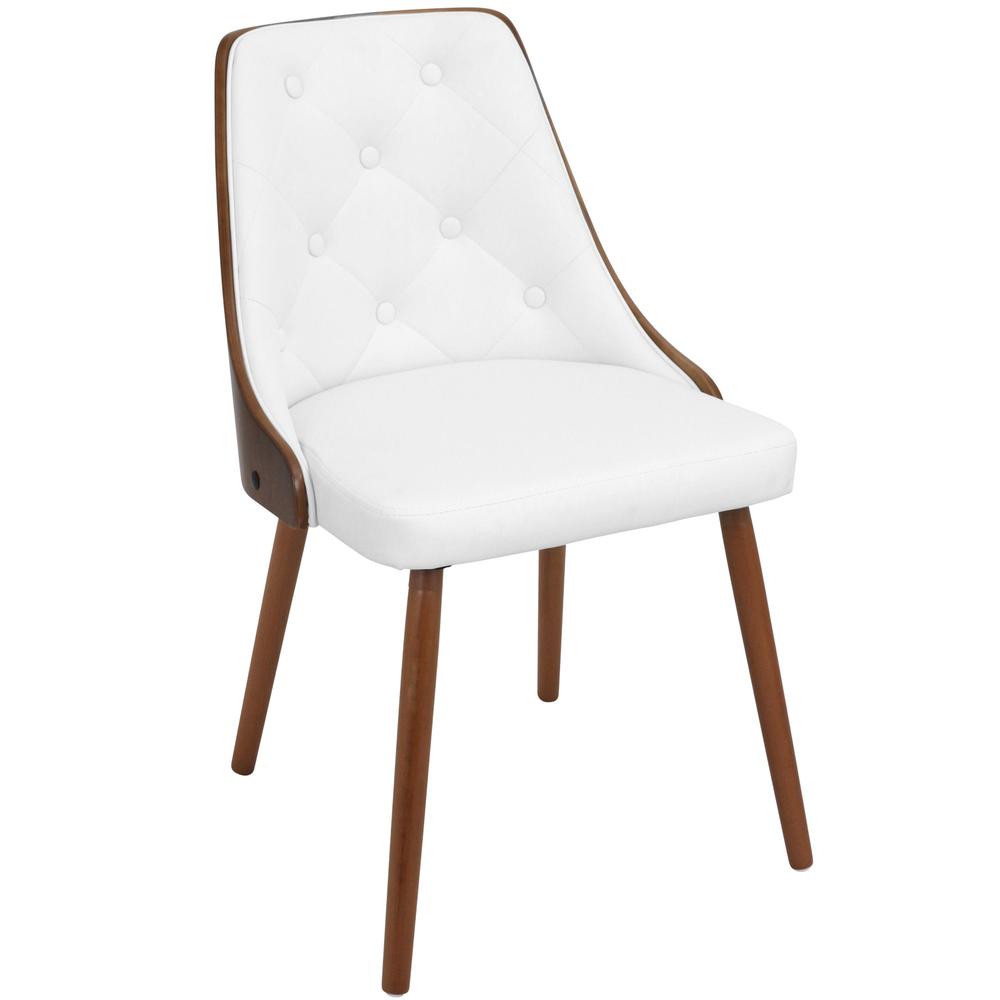 Gianna Mid-Century Modern Dining/Accent Chair in Walnut with White Faux Leather. Picture 2