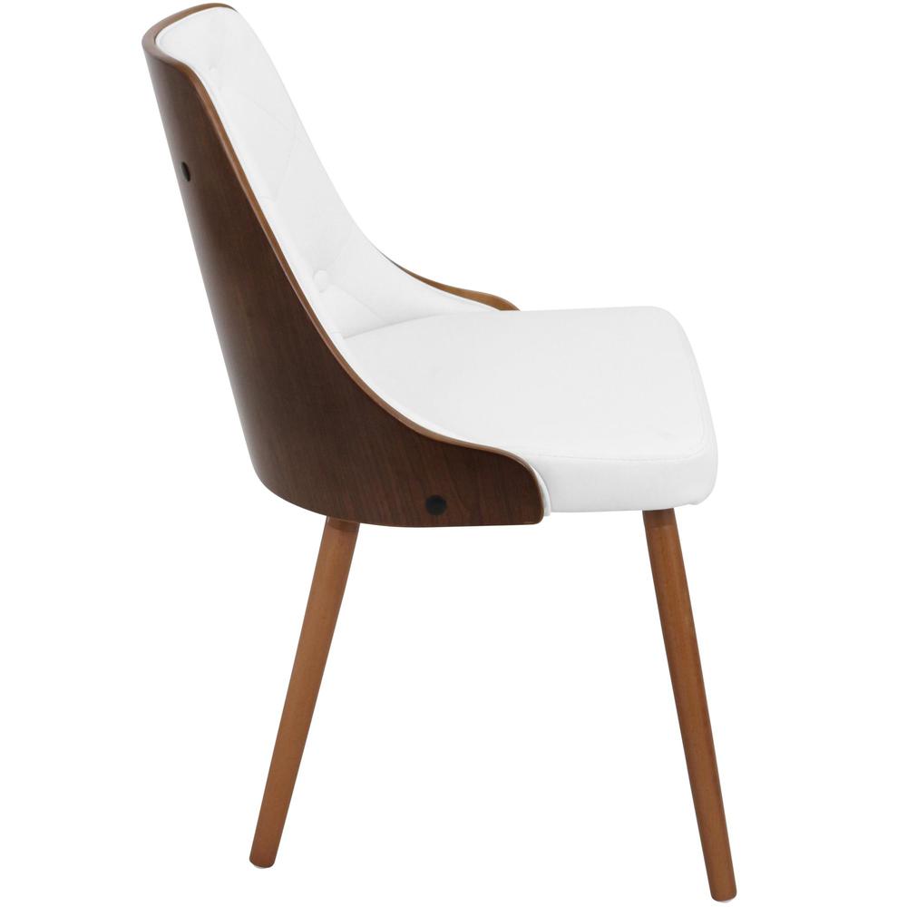 Gianna Mid-Century Modern Dining/Accent Chair in Walnut with White Faux Leather. Picture 3