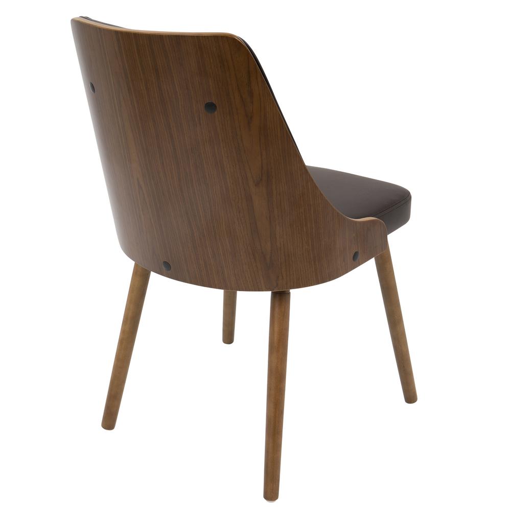 Gianna Mid-Century Modern Dining/Accent Chair in Walnut with Brown Faux Leather. Picture 4