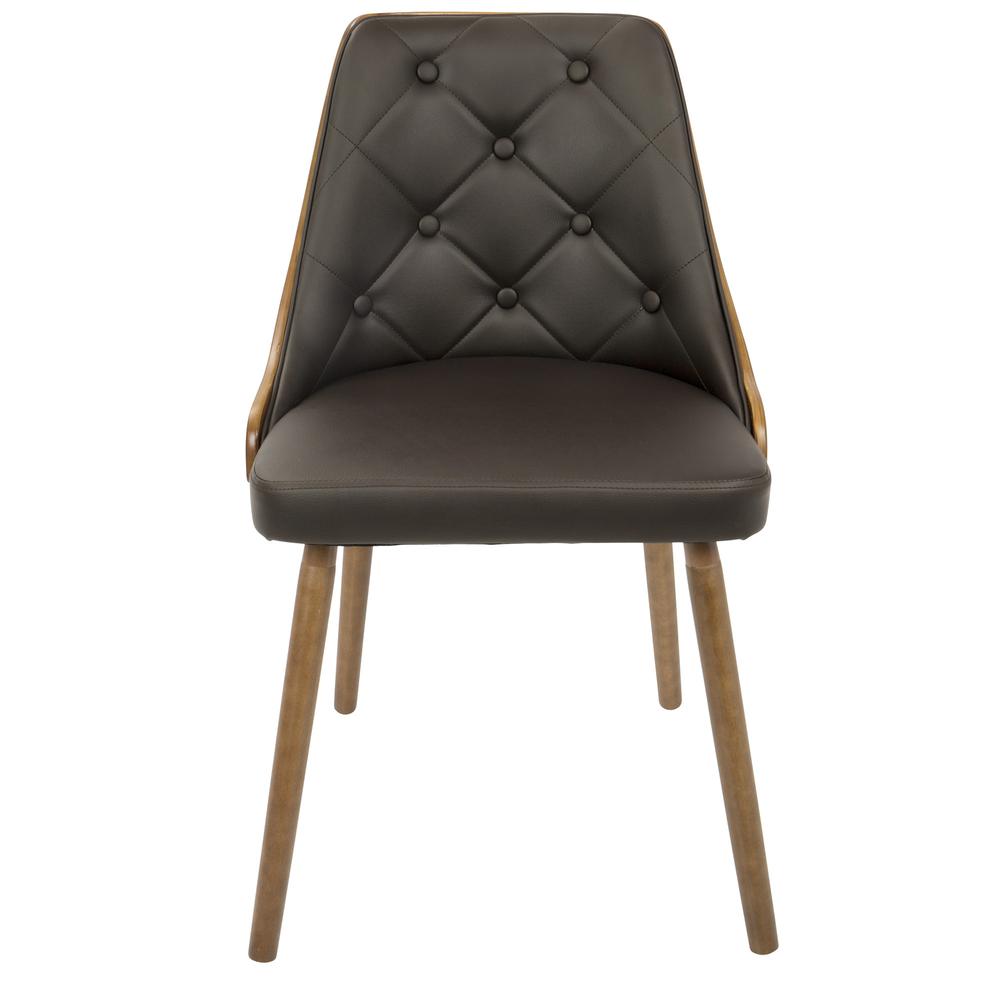 Gianna Mid-Century Modern Dining/Accent Chair in Walnut with Brown Faux Leather. Picture 6