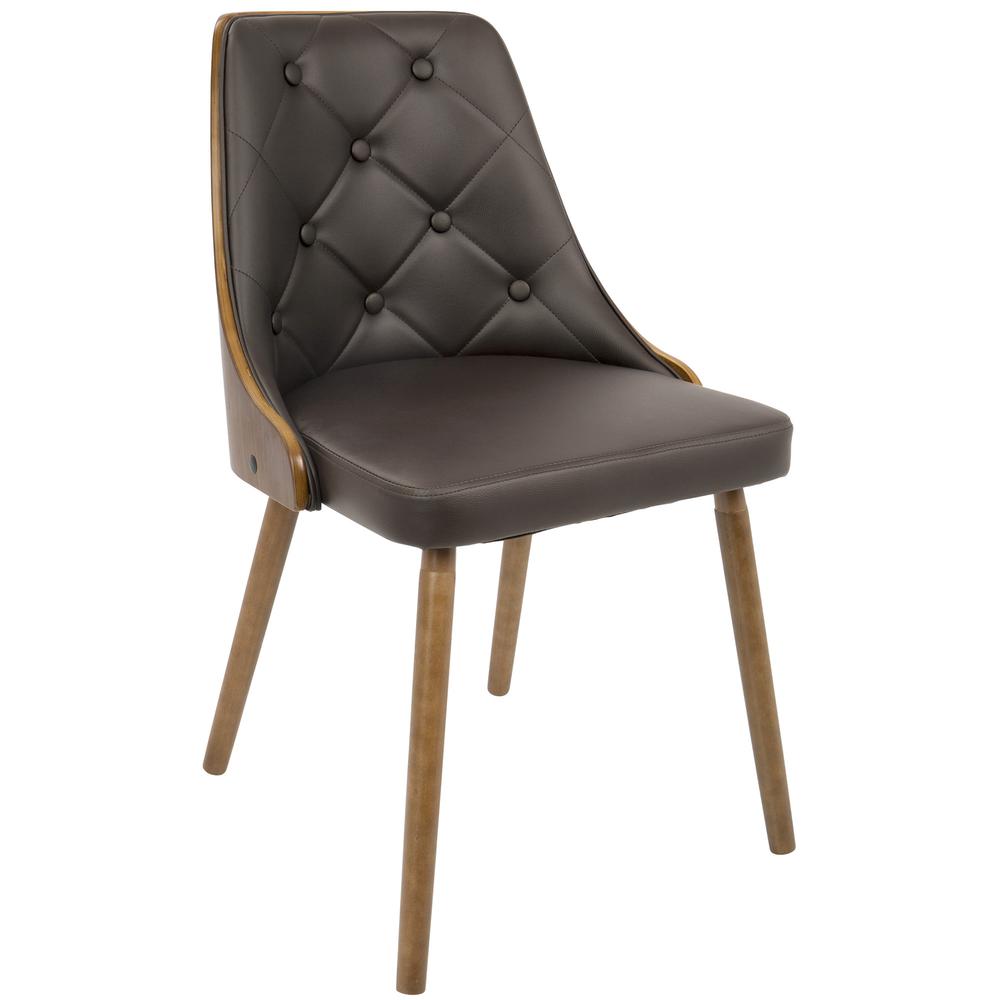 Gianna Mid-Century Modern Dining/Accent Chair in Walnut with Brown Faux Leather. Picture 2