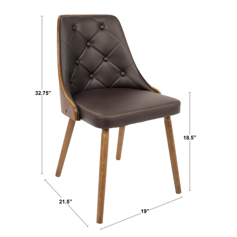 Gianna Mid-Century Modern Dining/Accent Chair in Walnut with Brown Faux Leather. Picture 8