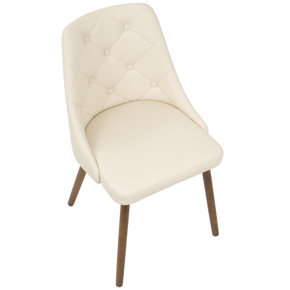 Giovanni Mid-Century Modern Dining/Accent Chair in Walnut and Cream Quilted Faux Leather. Picture 6