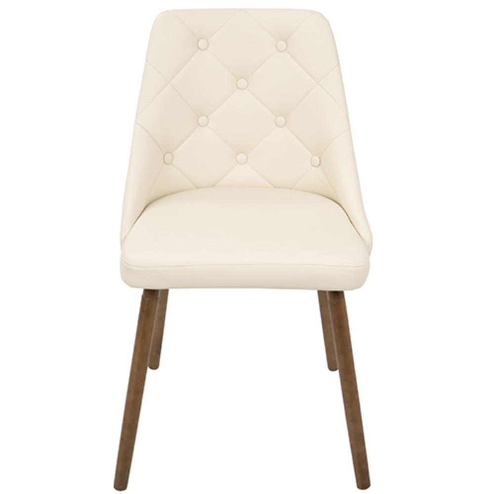 Giovanni Mid-Century Modern Dining/Accent Chair in Walnut and Cream Quilted Faux Leather. Picture 5