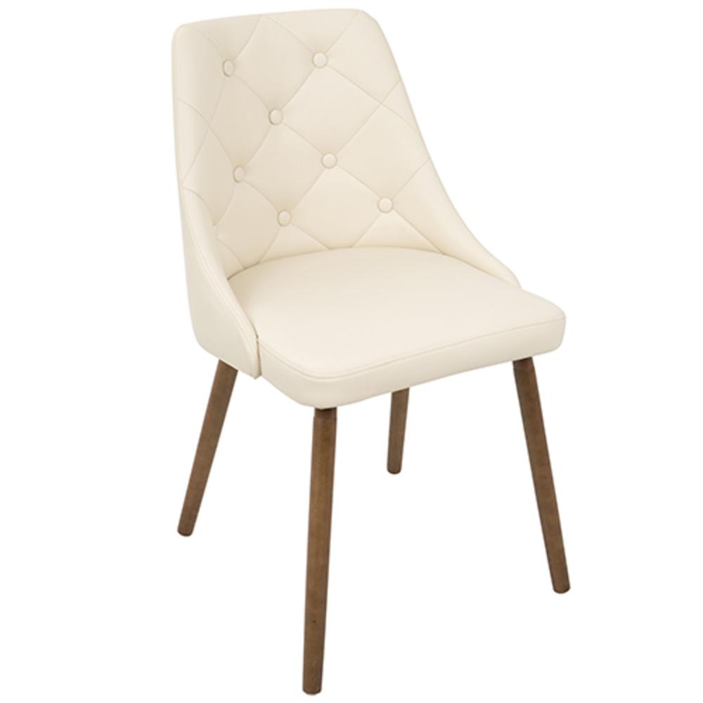 Giovanni Mid-Century Modern Dining/Accent Chair in Walnut and Cream Quilted Faux Leather. Picture 1