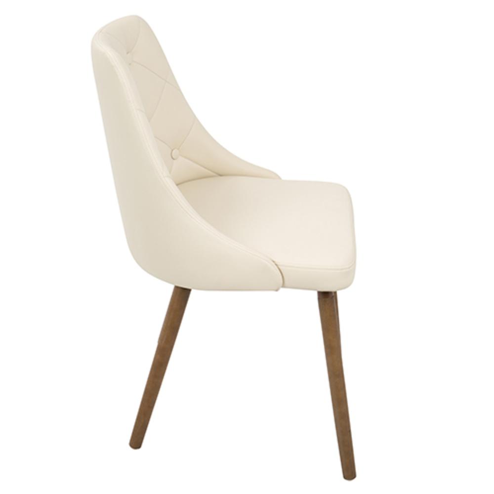 Giovanni Mid-Century Modern Dining/Accent Chair in Walnut and Cream Quilted Faux Leather. Picture 2