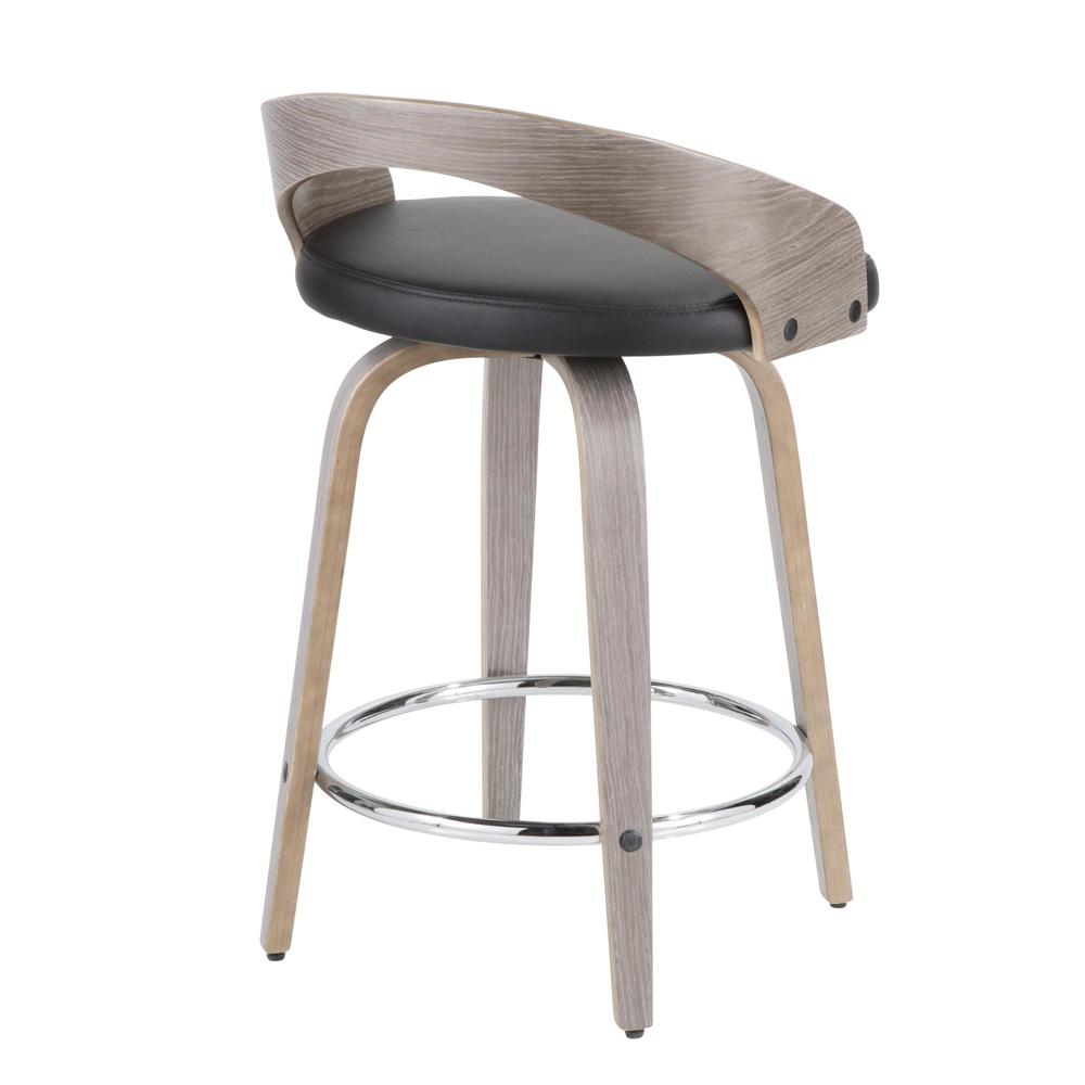Grotto Mid-Century Modern Counter Stool with Light Grey Wood and Black Faux Leather - Set of 2. Picture 5