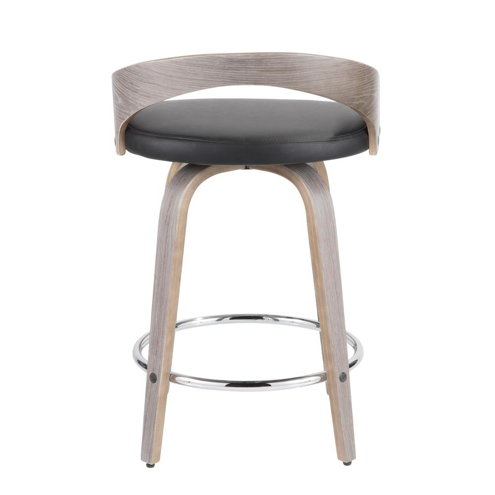 Grotto Mid-Century Modern Counter Stool with Light Grey Wood and Black Faux Leather - Set of 2. Picture 6