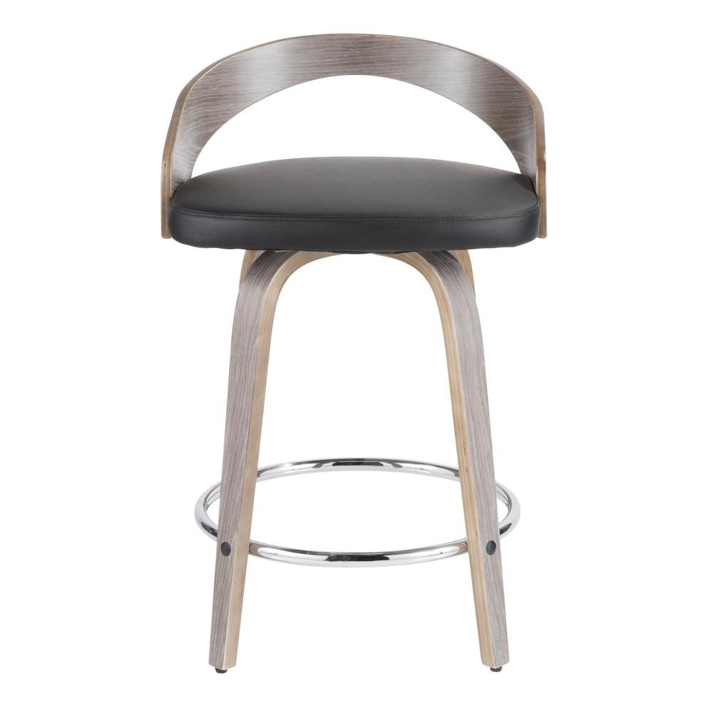 Grotto Mid-Century Modern Counter Stool with Light Grey Wood and Black Faux Leather - Set of 2. Picture 7