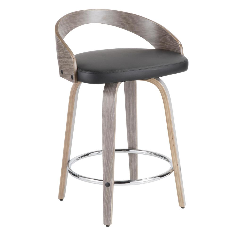 Grotto Mid-Century Modern Counter Stool with Light Grey Wood and Black Faux Leather - Set of 2. Picture 3