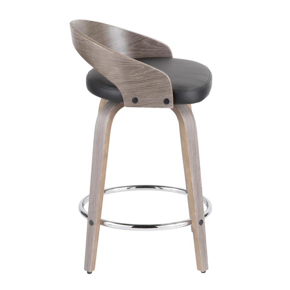 Grotto Mid-Century Modern Counter Stool with Light Grey Wood and Black Faux Leather - Set of 2. Picture 4