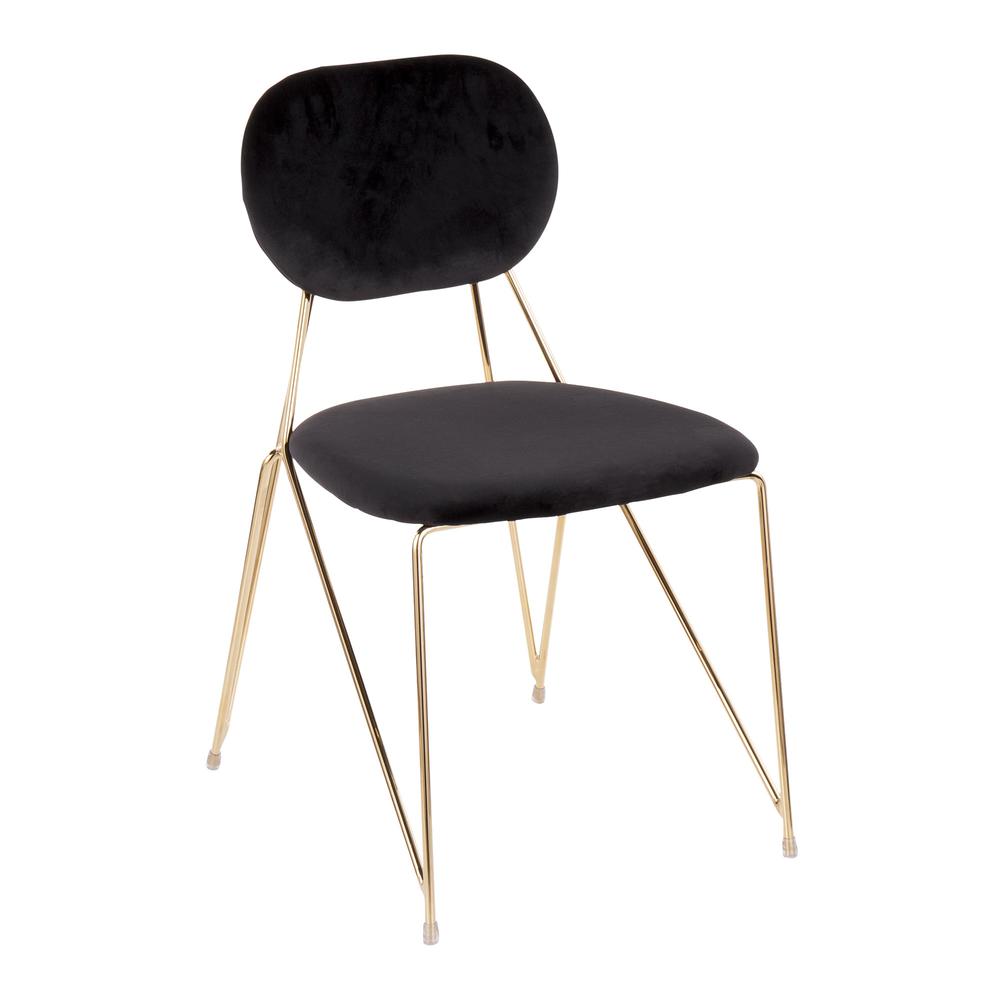Gwen Contemporary-Glam Chair in Gold Metal with Black Velvet - Set of 2. Picture 2
