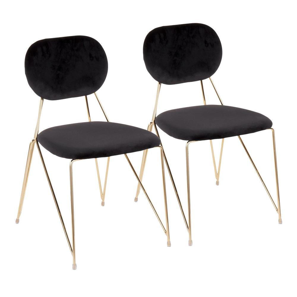 Gwen Contemporary-Glam Chair in Gold Metal with Black Velvet - Set of 2. Picture 1
