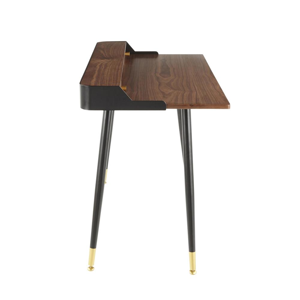 Harvey Mid-Century Modern Desk in Black Metal and Walnut Wood with Gold Accent. Picture 2