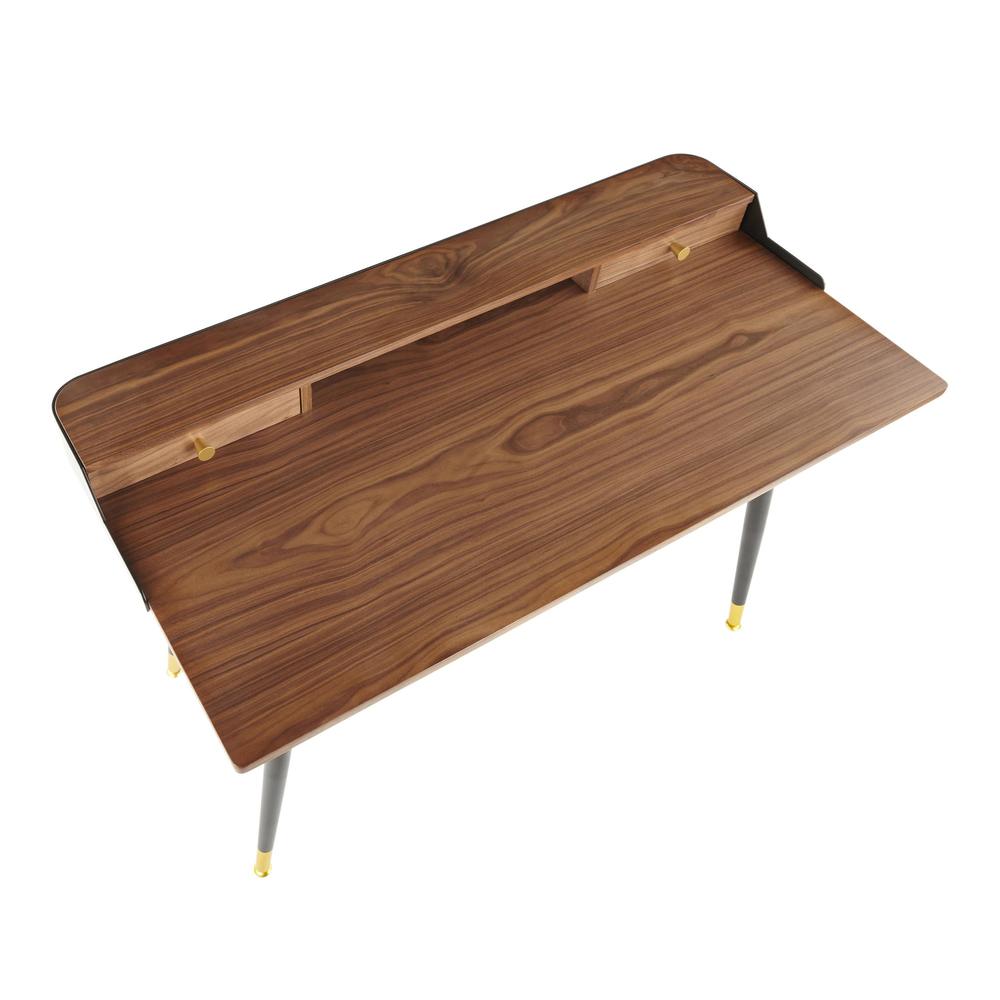 Harvey Mid-Century Modern Desk in Black Metal and Walnut Wood with Gold Accent. Picture 6