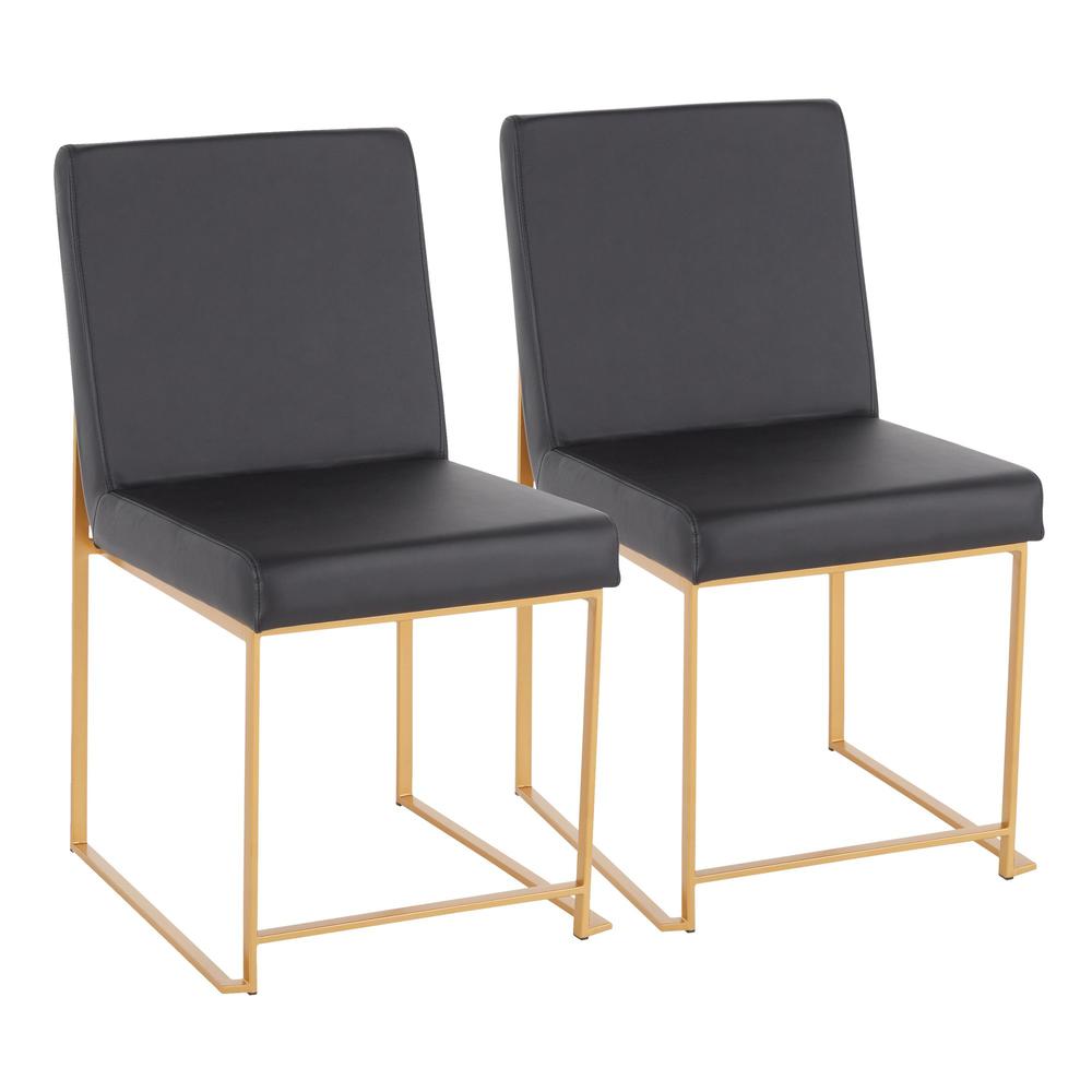 Gold Metal, Black PU High Back Fuji Dining Chair - Set of 2. Picture 1