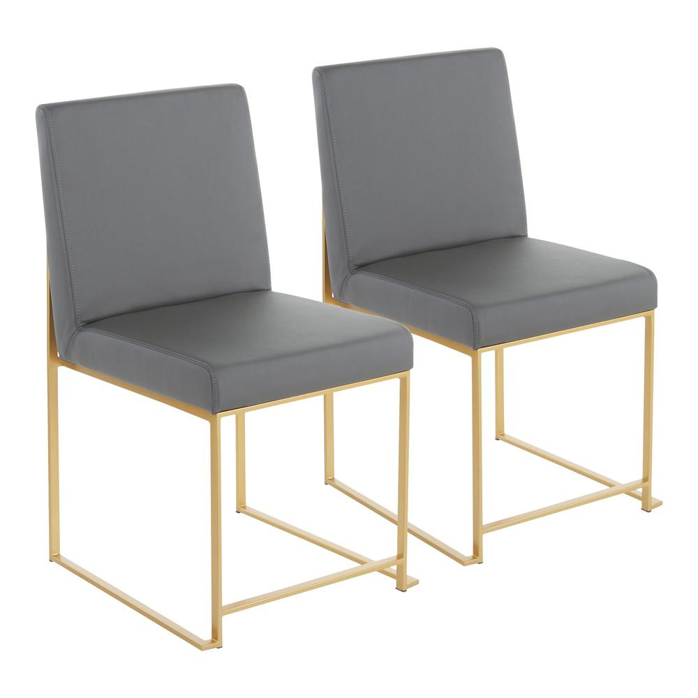 Gold Metal, Grey PU High Back Fuji Dining Chair - Set of 2. Picture 1