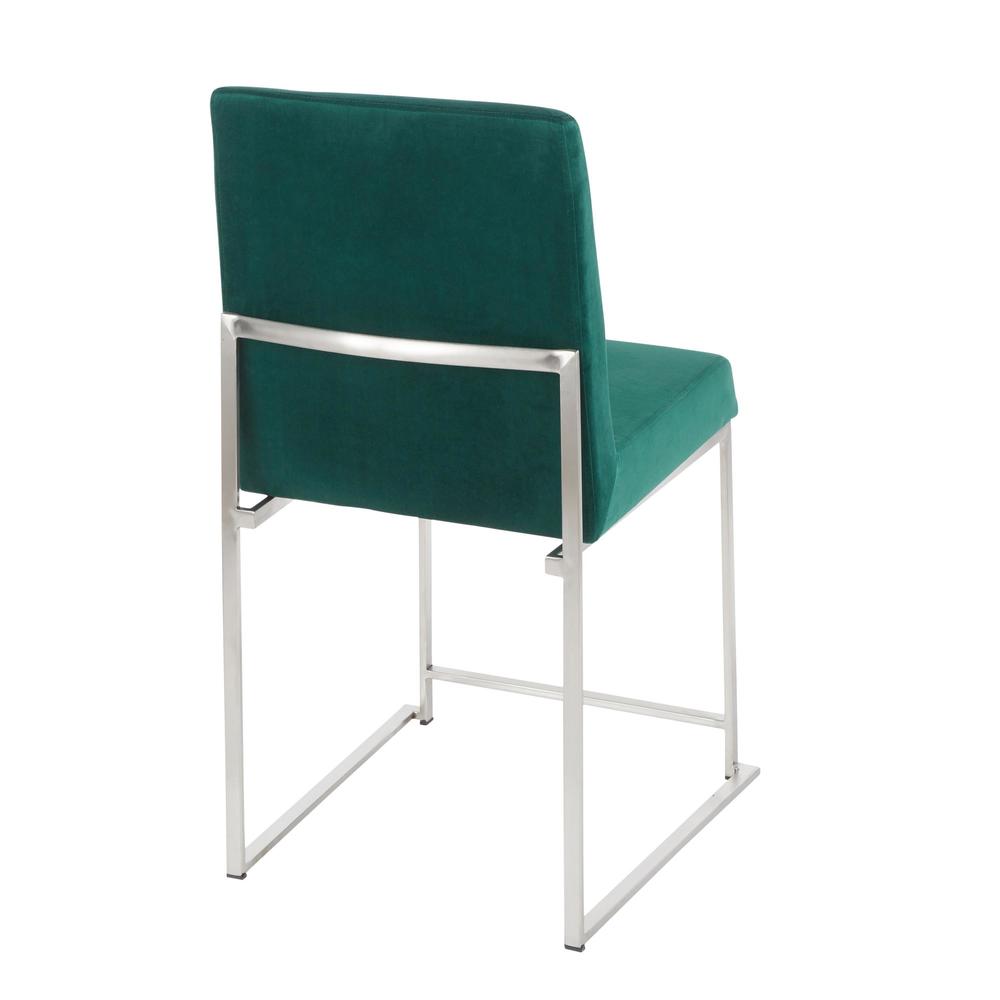 Brushed Stainless Steel, Green Velvet High Back Fuji Dining Chair - Set of 2. Picture 4