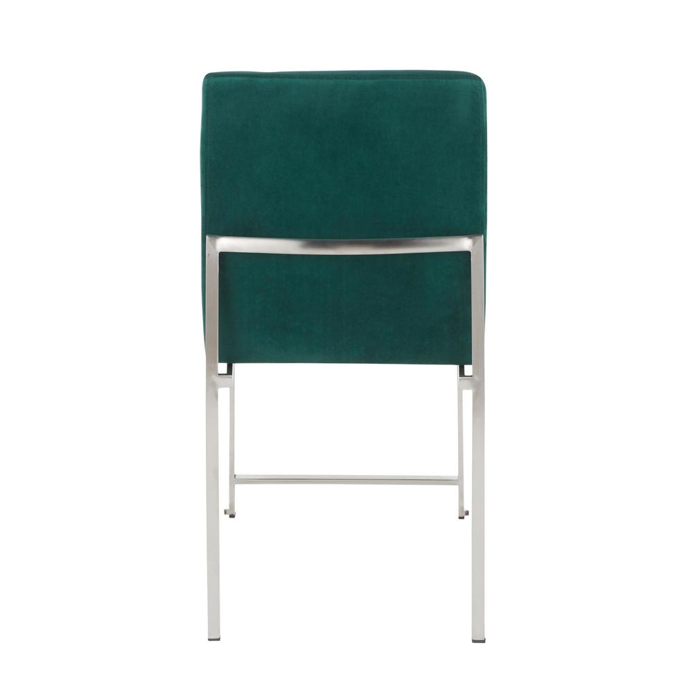Brushed Stainless Steel, Green Velvet High Back Fuji Dining Chair - Set of 2. Picture 5