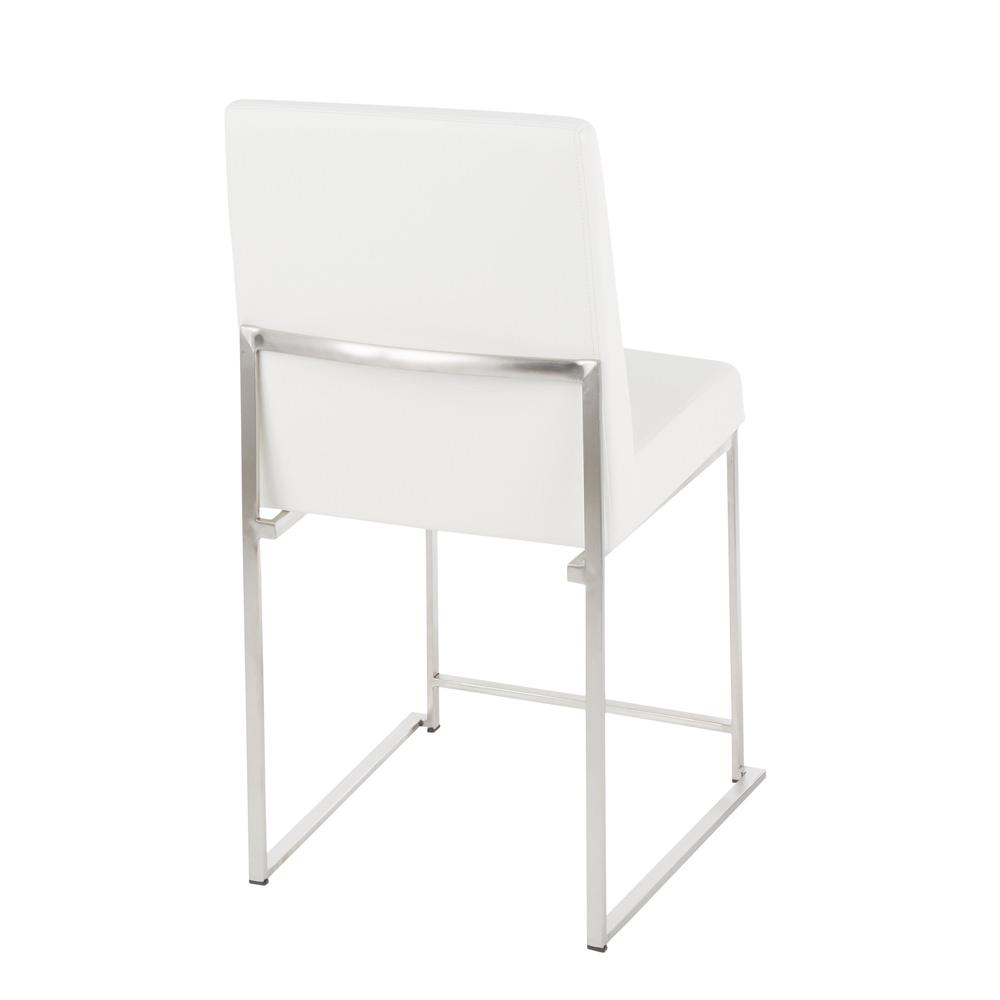 Brushed Stainless Steel, White PU High Back Fuji Dining Chair - Set of 2. Picture 4