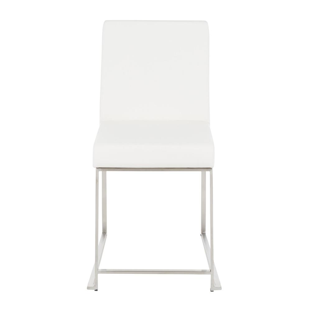 Brushed Stainless Steel, White PU High Back Fuji Dining Chair - Set of 2. Picture 6
